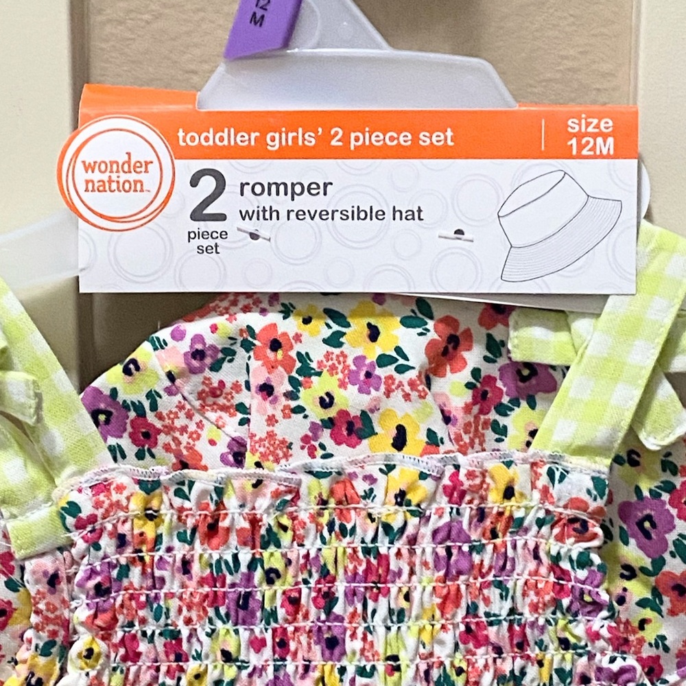 COPY - Wonder Nation girls 2pc Neon Floral Sleeveless Romper & bucket hat size … - Picture 11 of 16